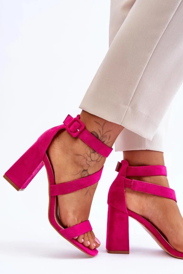 Damskie Zamszowe Sandały Na Obcasie Fuksja Lanes