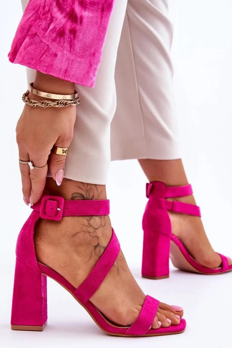 Damskie Zamszowe Sandały Na Obcasie Fuksja Lanes