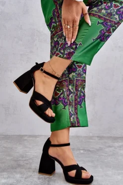 Damskie Zamszowe Sandały Na Obcasie Lewski Shoes 3221 Czarne