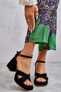 Damskie Zamszowe Sandały Na Obcasie Lewski Shoes 3221 Czarne