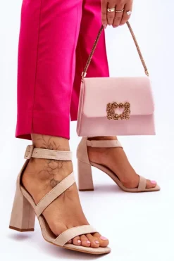 Damskie Zamszowe Sandały Na Obcasie Beżowe Lanes