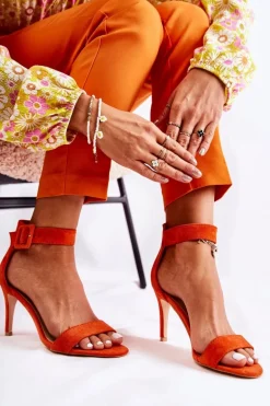 Damskie Zamszowe Sandały Na Szpilce Pomarańczowe Marconi