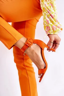 Damskie Zamszowe Sandały Na Szpilce Pomarańczowe Marconi