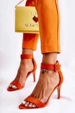 Damskie Zamszowe Sandały Na Szpilce Pomarańczowe Marconi