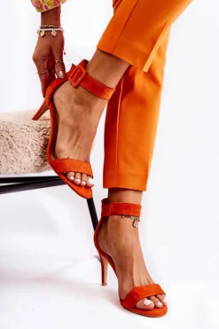 Damskie Zamszowe Sandały Na Szpilce Pomarańczowe Marconi