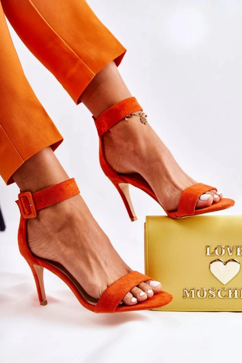 Damskie Zamszowe Sandały Na Szpilce Pomarańczowe Marconi