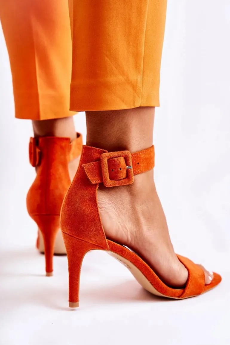 Damskie Zamszowe Sandały Na Szpilce Pomarańczowe Marconi