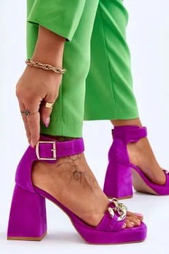 Damskie Zamszowe Sandały Na Masywnym Obcasie Lewski Shoes 3207 Fuksja
