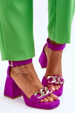 Damskie Zamszowe Sandały Na Masywnym Obcasie Lewski Shoes 3207 Fuksja