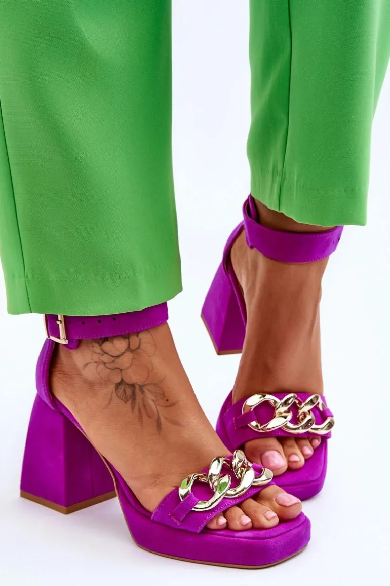 Damskie Zamszowe Sandały Na Masywnym Obcasie Lewski Shoes 3207 Fuksja