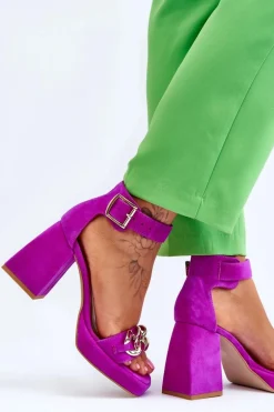 Damskie Zamszowe Sandały Na Masywnym Obcasie Lewski Shoes 3207 Fuksja