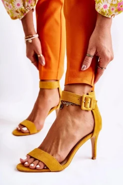 Damskie Zamszowe Sandały Na Szpilce Żółte Marconi