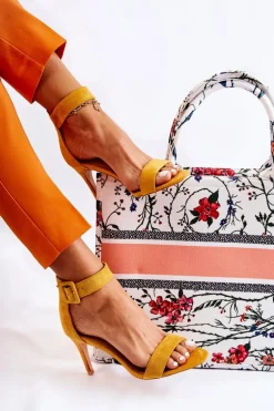 Damskie Zamszowe Sandały Na Szpilce Żółte Marconi