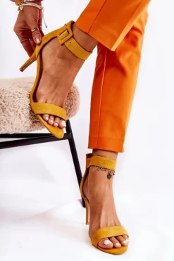 Damskie Zamszowe Sandały Na Szpilce Żółte Marconi