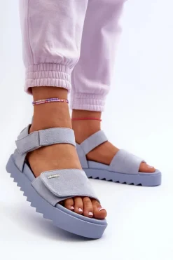 Damskie Zamszowe Sandały Na Platformie Big Star NN274706 Niebieskie