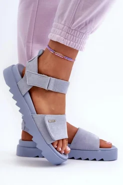 Damskie Zamszowe Sandały Na Platformie Big Star NN274706 Niebieskie