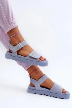 Damskie Zamszowe Sandały Na Platformie Big Star NN274706 Niebieskie