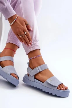 Damskie Zamszowe Sandały Na Platformie Big Star NN274706 Niebieskie