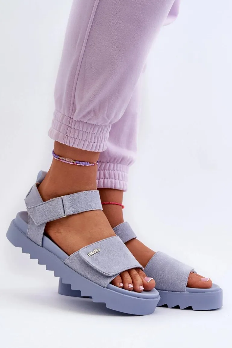 Damskie Zamszowe Sandały Na Platformie Big Star NN274706 Niebieskie