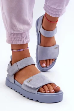 Damskie Zamszowe Sandały Na Platformie Big Star NN274706 Niebieskie