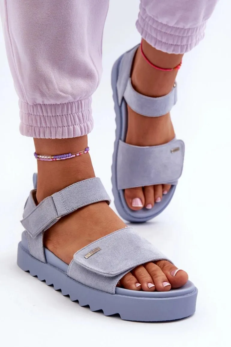 Damskie Zamszowe Sandały Na Platformie Big Star NN274706 Niebieskie