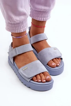 Damskie Zamszowe Sandały Na Platformie Big Star NN274706 Niebieskie