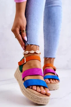 Damskie Zamszowe Sandały Na Sprzączkę Multikolor Corestra