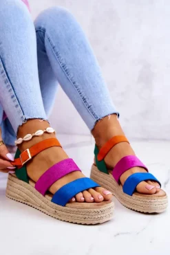 Damskie Zamszowe Sandały Na Sprzączkę Multikolor Corestra