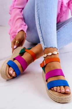 Damskie Zamszowe Sandały Na Sprzączkę Multikolor Corestra