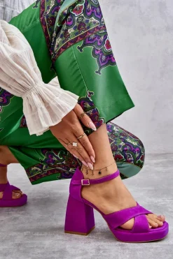 Damskie Zamszowe Sandały Na Obcasie Lewski Shoes 3221 Fuksja
