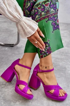 Damskie Zamszowe Sandały Na Obcasie Lewski Shoes 3221 Fuksja