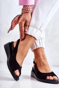 Damskie Zamszowe Sandały Na Sprzączkę Czarne Camille