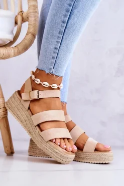 Damskie Zamszowe Sandały Na Sprzączkę Beżowe Corestra