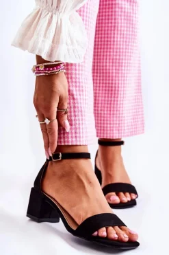 Damskie Zamszowe Sandały Na Obcasie Czarne Tellis