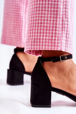 Damskie Zamszowe Sandały Na Obcasie Czarne Tellis