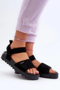 Damskie Zamszowe Sandały Na Platformie Big Star NN274700 Czarne