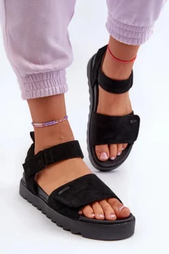 Damskie Zamszowe Sandały Na Platformie Big Star NN274700 Czarne