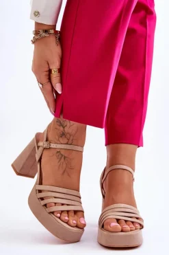 Damskie Zamszowe Sandały Na Obcasie I Platformie Beżowe Verda