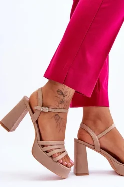 Damskie Zamszowe Sandały Na Obcasie I Platformie Beżowe Verda