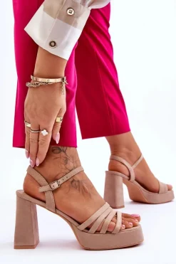 Damskie Zamszowe Sandały Na Obcasie I Platformie Beżowe Verda