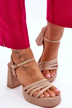 Damskie Zamszowe Sandały Na Obcasie I Platformie Beżowe Verda