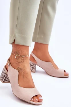 Damskie Zamszowe Sandały Na Słupku Maciejka 05870-04 Beżowe