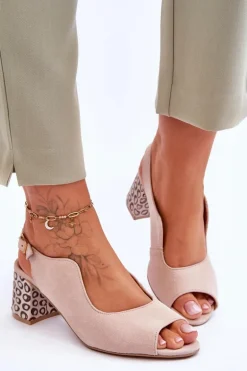 Damskie Zamszowe Sandały Na Słupku Maciejka 05870-04 Beżowe