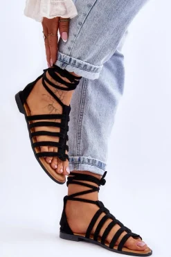 Damskie Zamszowe Sandały Rzymianki Czarne Sempre