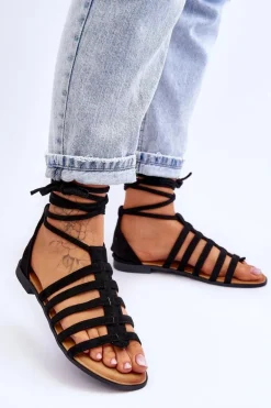 Damskie Zamszowe Sandały Rzymianki Czarne Sempre