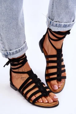 Damskie Zamszowe Sandały Rzymianki Czarne Sempre