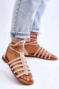 Damskie Zamszowe Sandały Rzymianki Beżowe Sempre