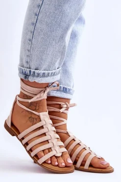 Damskie Zamszowe Sandały Rzymianki Beżowe Sempre