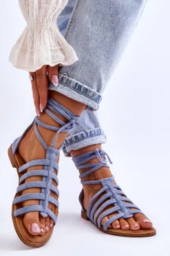 Damskie Zamszowe Sandały Rzymianki Niebieskie Sempre