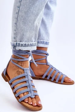 Damskie Zamszowe Sandały Rzymianki Niebieskie Sempre